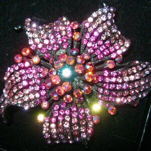 "KIRKS FOLLY SPARKLING ORCHID BROOCH W/AURORA BOREALIS STONES-GORGEOUS/RARE"